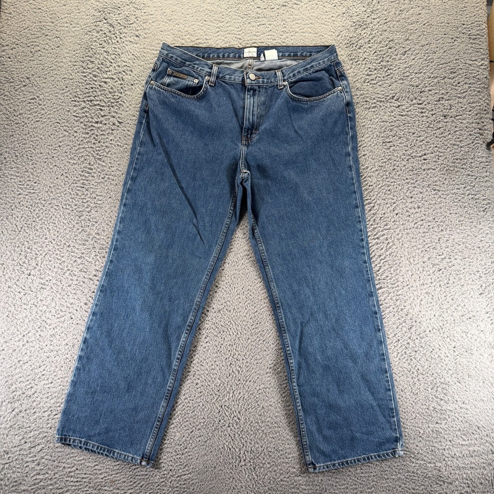Calvin Klein Jeans Women 14 Blue Cotton Denim Straight Leg Baggy Workwear Travel